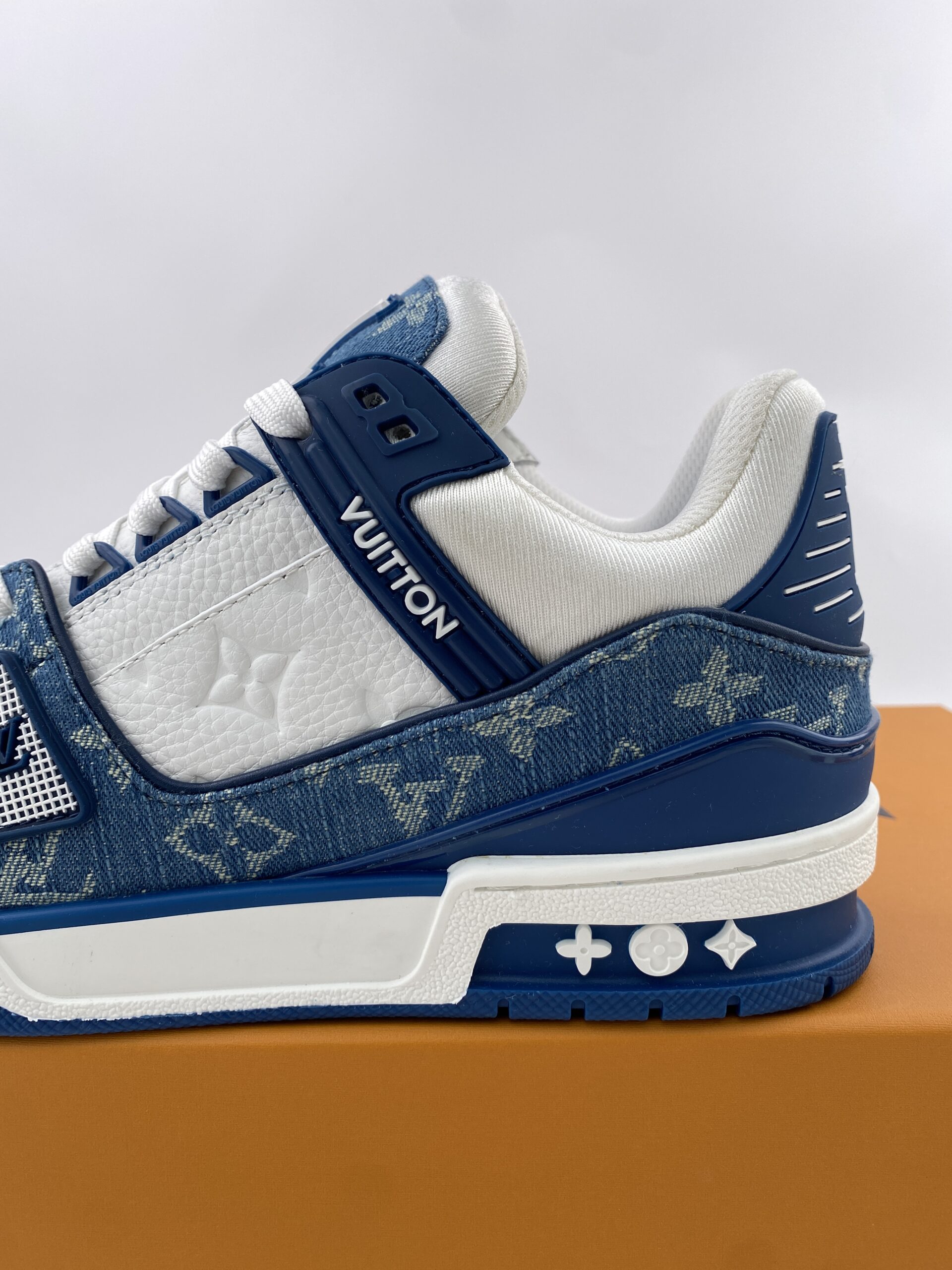 L** V* LV Trainer Monogram Denim White Blue - Image 2