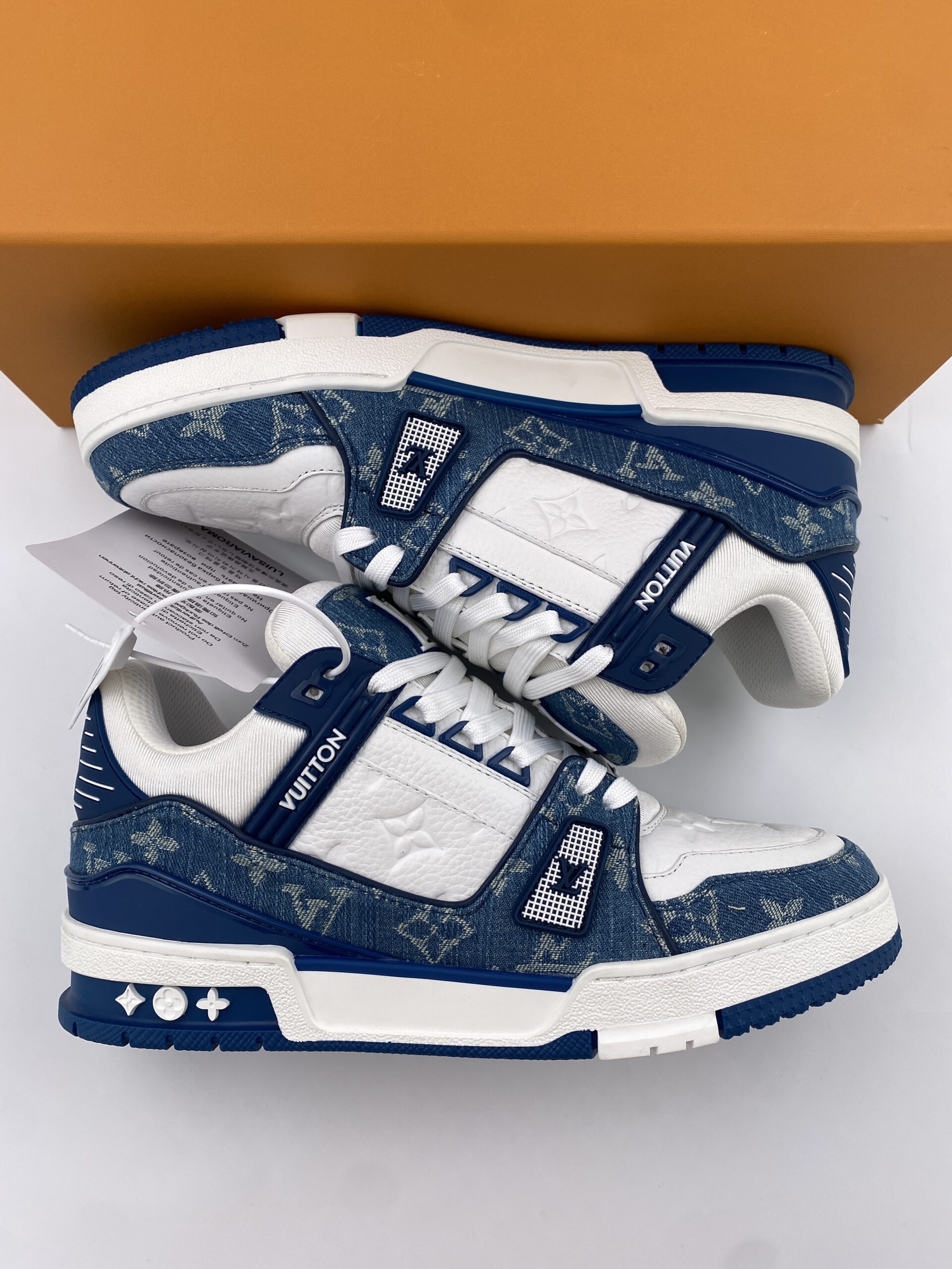 L** V* LV Trainer Monogram Denim White Blue - Image 5