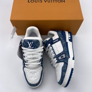 L** V* LV Trainer Monogram Denim White Blue