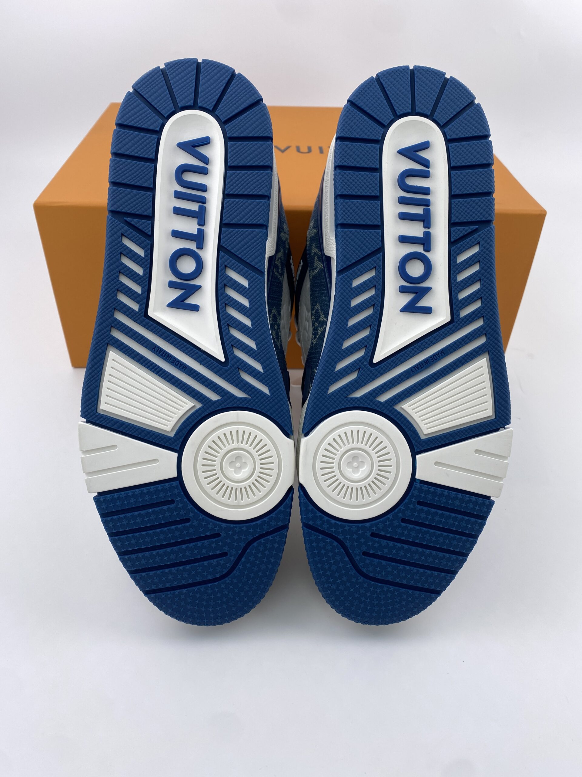 L** V* LV Trainer Monogram Denim White Blue - Image 3