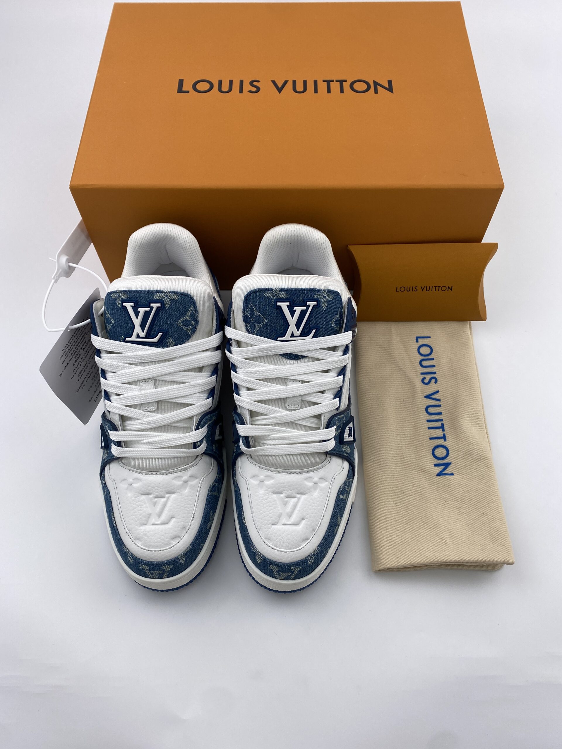 L** V* LV Trainer Monogram Denim White Blue - Image 7