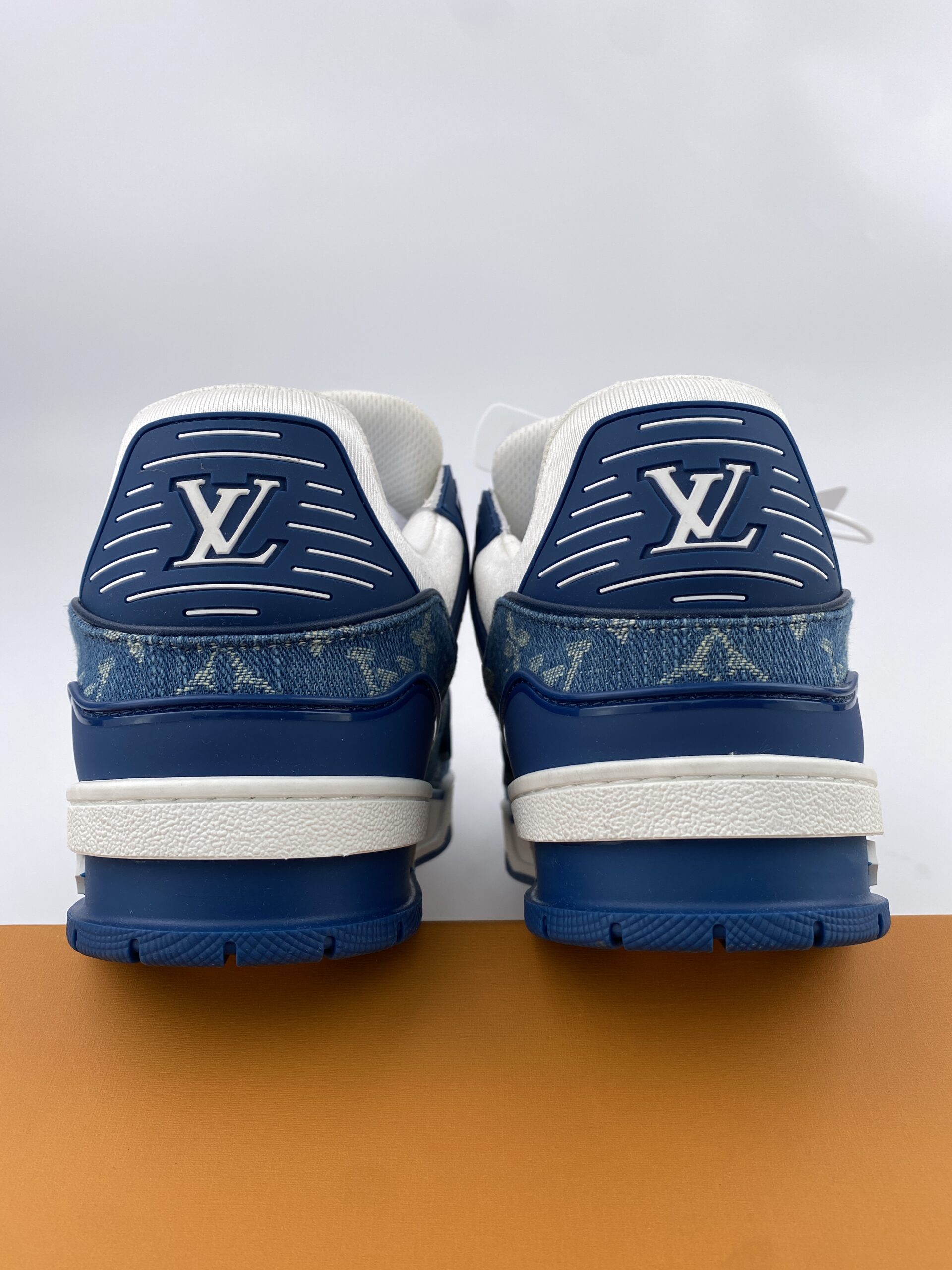 L** V* LV Trainer Monogram Denim White Blue - Image 8