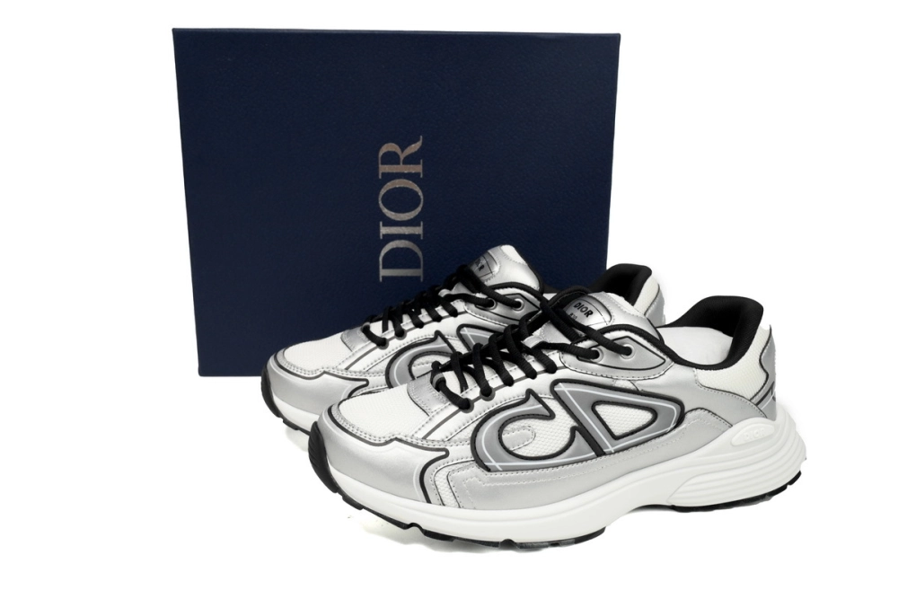 Dior B30 Light Grey Sneakers Black Silver - Image 2