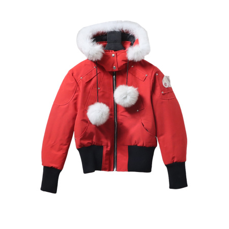 Moose Knuckles stirling classic down jacket with chest fur ball Red/ Blue/White - Image 5
