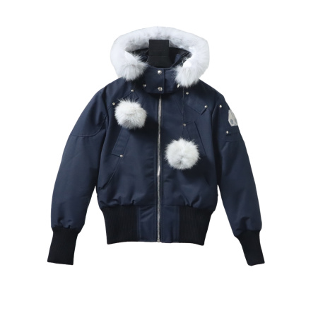Moose Knuckles stirling classic down jacket with chest fur ball Red/ Blue/White - Image 7
